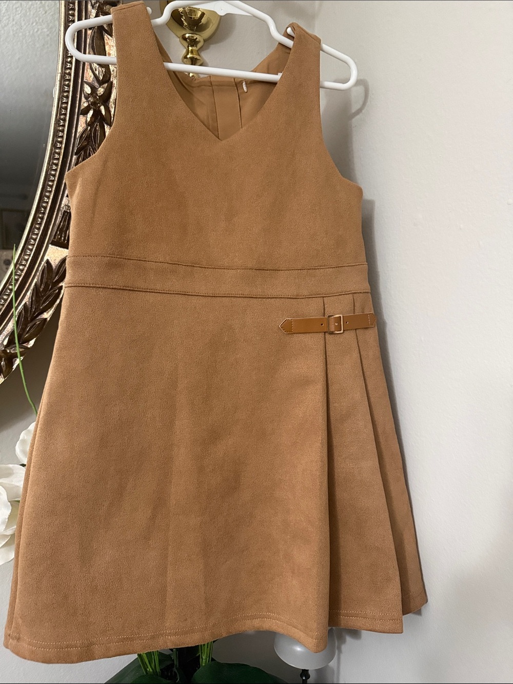 Rachel Zoe Camel Tan Faux-Suede A-Line Dress with Side Buckle